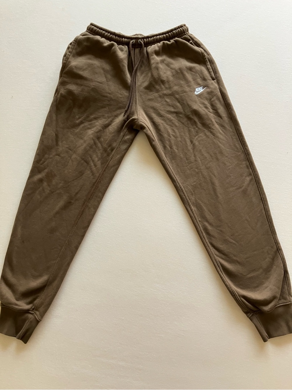 Nike Men’s Small Brown Fleece Joggers Sweatpants Embroidered Swoosh